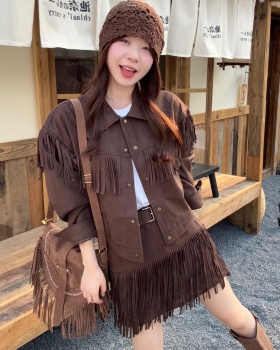 Lapel retro jacket Punk style high waist skirt a set