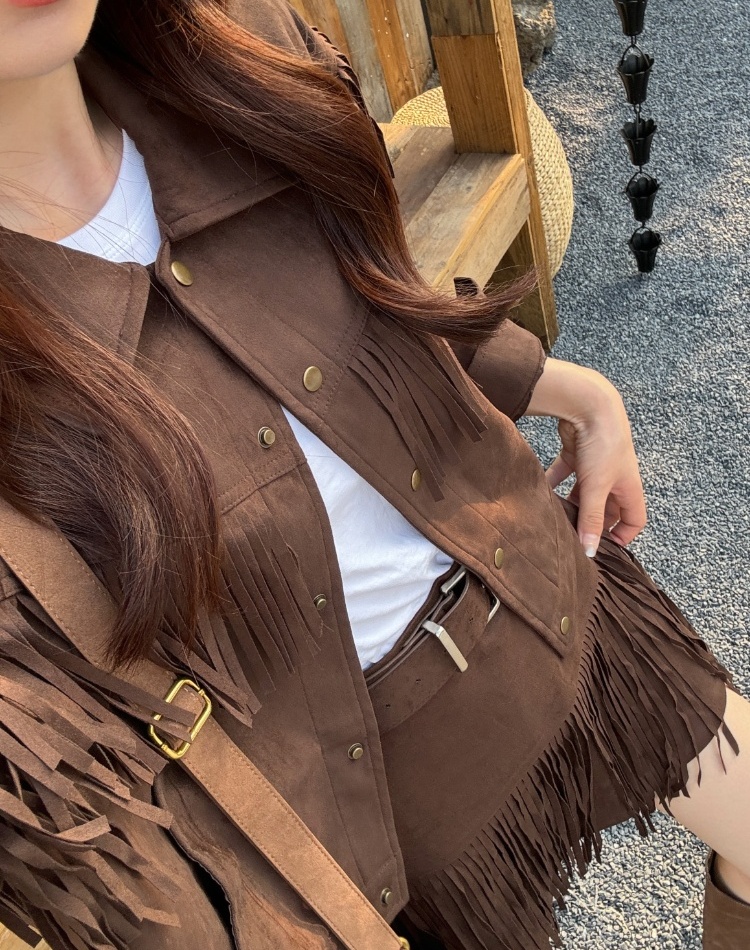 Lapel retro jacket Punk style high waist skirt a set