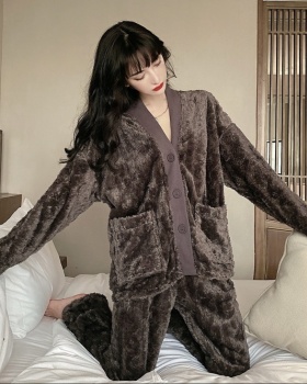 Wears outside pajamas thick cardigan a set for women