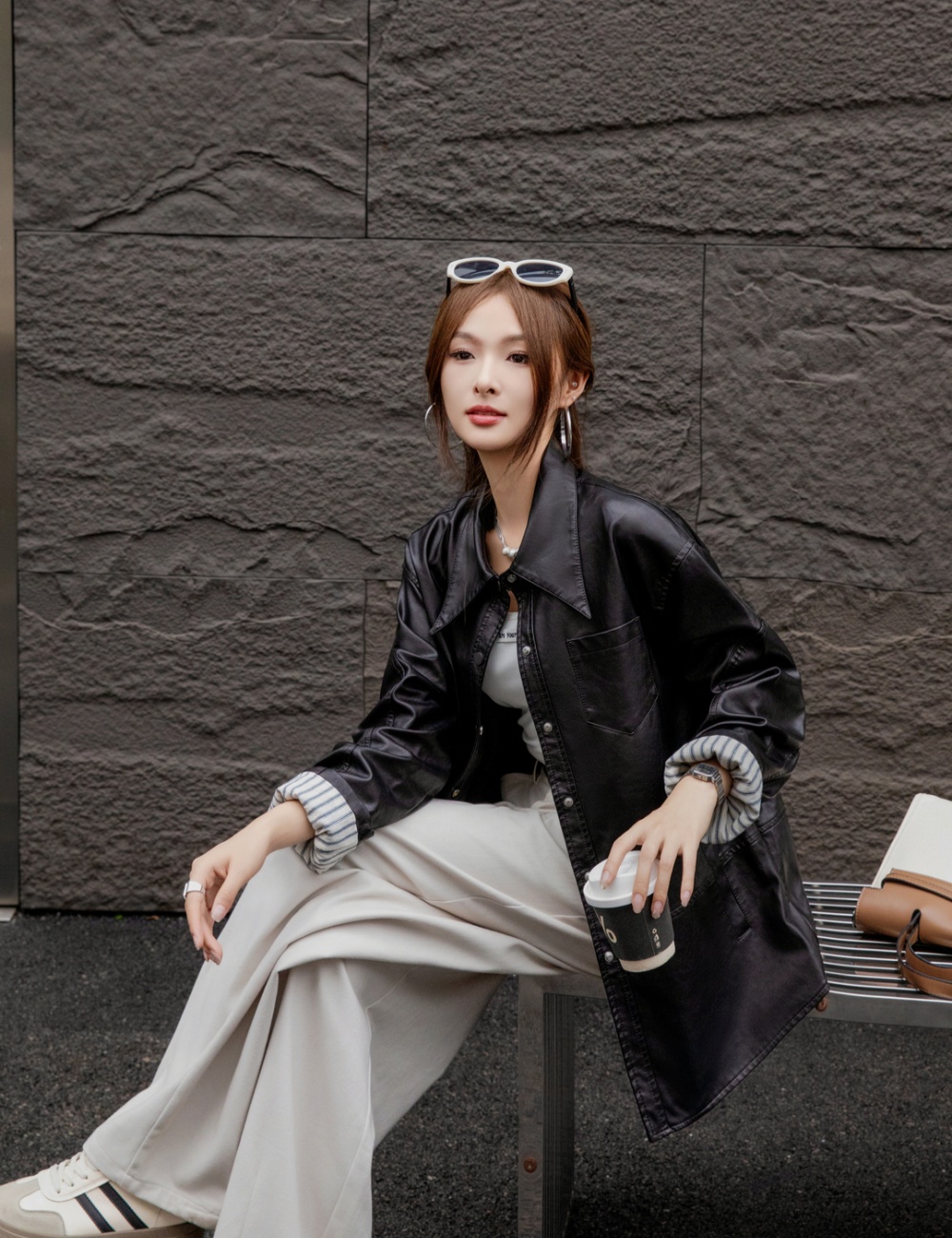 Loose Korean style coat PU autumn and winter shirt for women