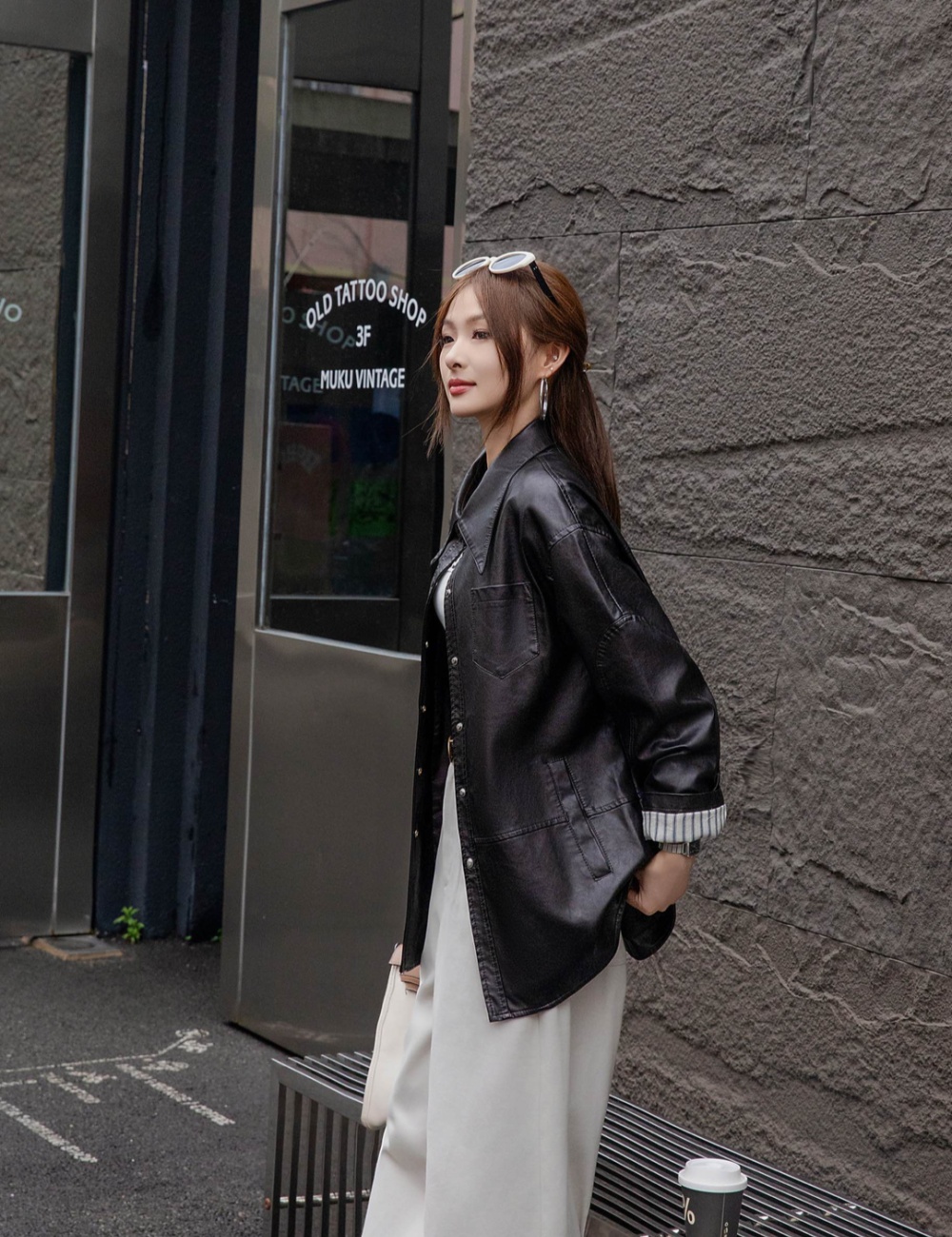 Loose Korean style coat PU autumn and winter shirt for women