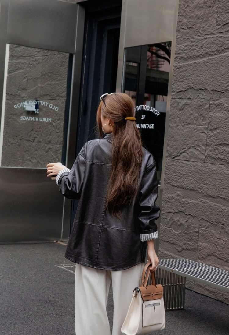 Loose Korean style coat PU autumn and winter shirt for women