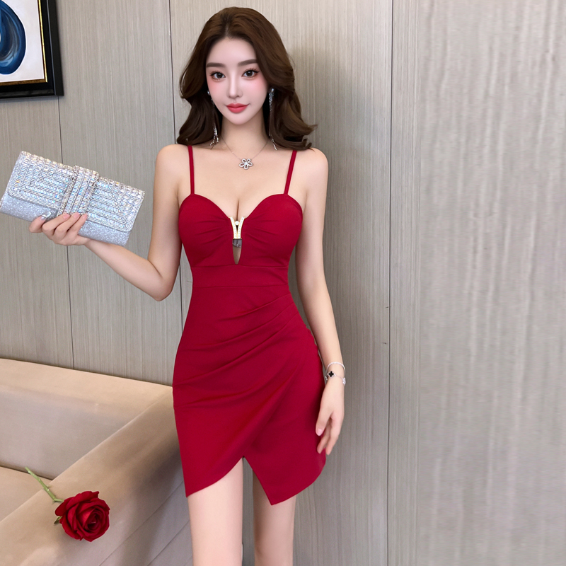 V-neck Cover belly package hip dress sexy sling formal dress
