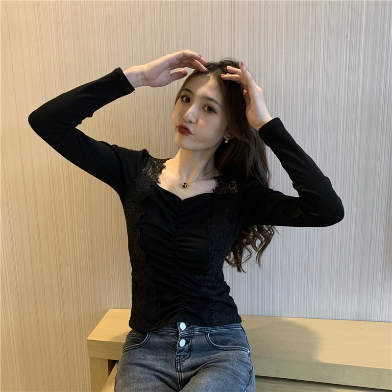 Long sleeve temperament sexy lace tops for women