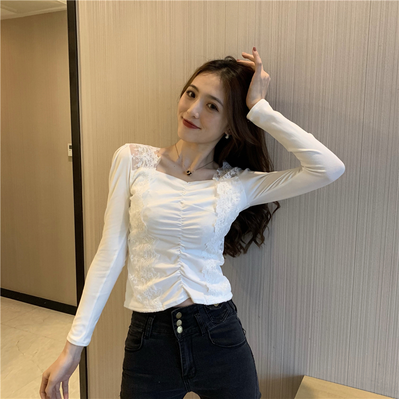 Long sleeve temperament sexy lace tops for women