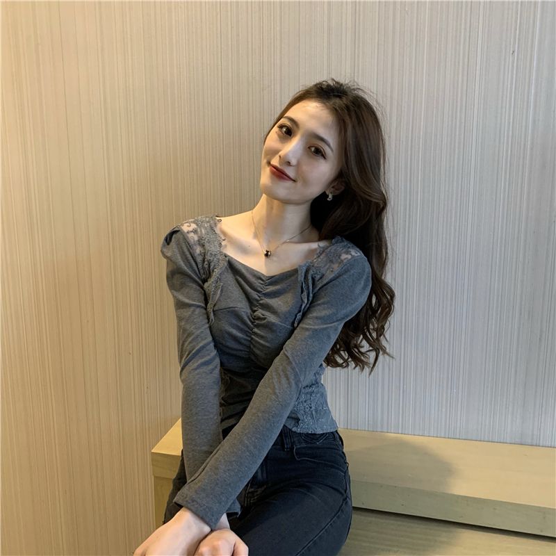 Long sleeve temperament sexy lace tops for women