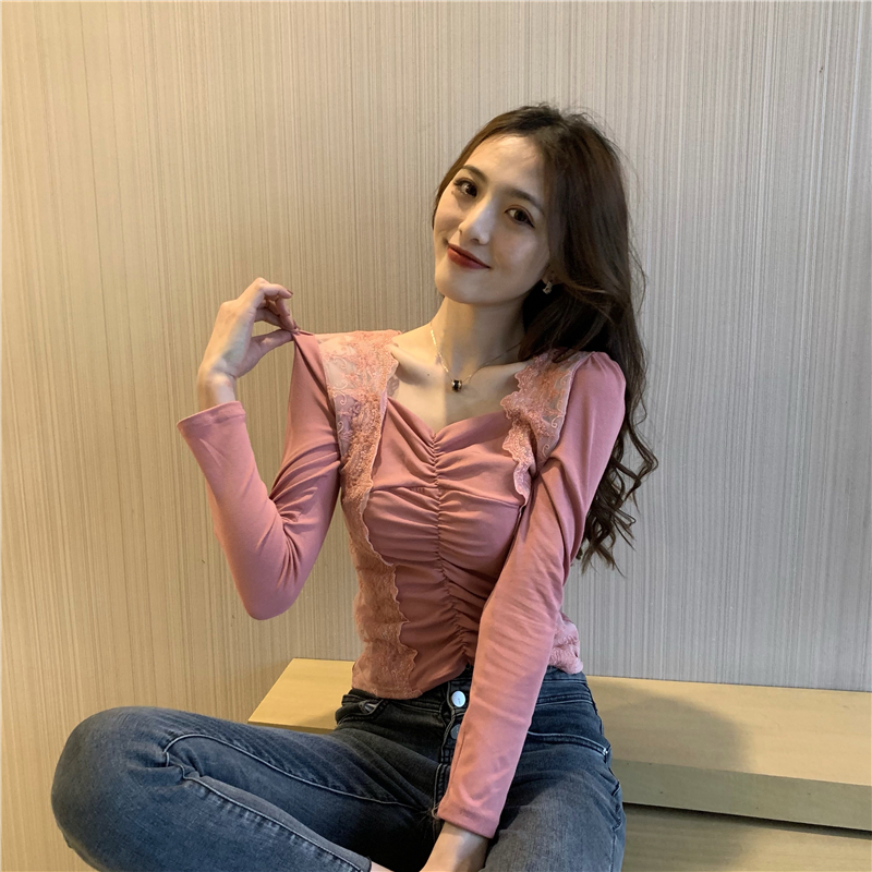 Long sleeve temperament sexy lace tops for women