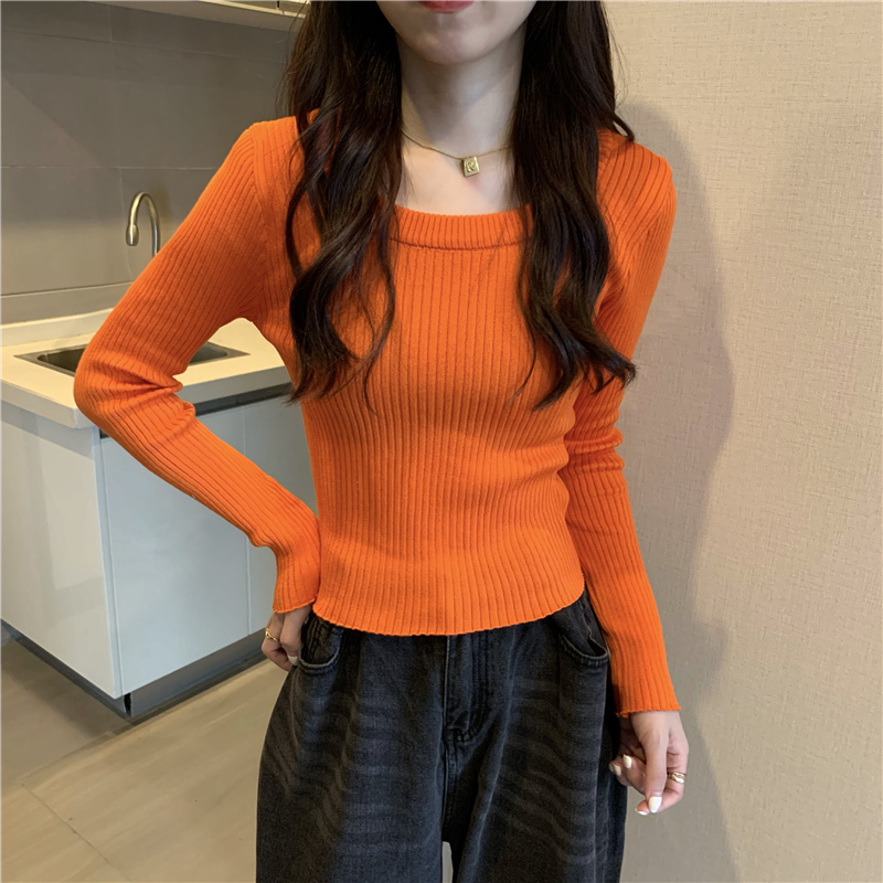 Pure knitted long sleeve bottoming slim all-match tops