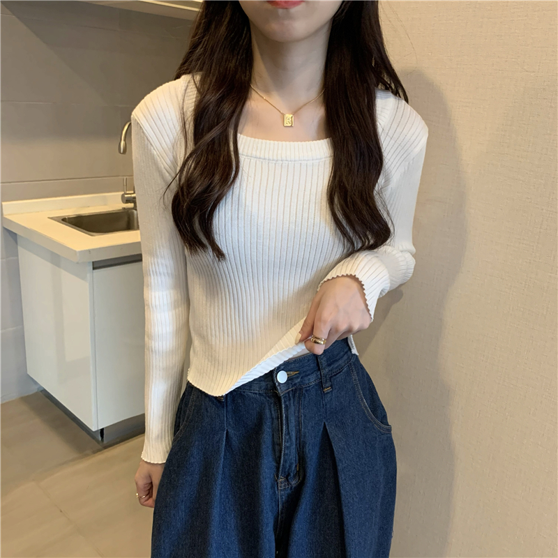 Pure knitted long sleeve bottoming slim all-match tops