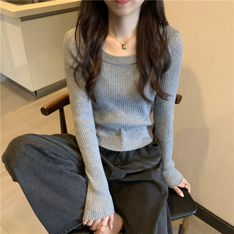 Pure knitted long sleeve bottoming slim all-match tops