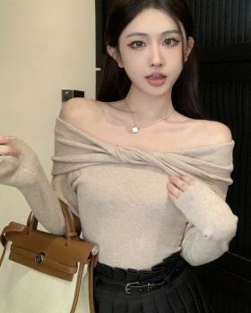Temperament knitted autumn pure tops for women