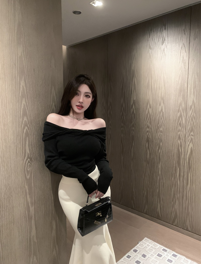 Temperament knitted autumn pure tops for women