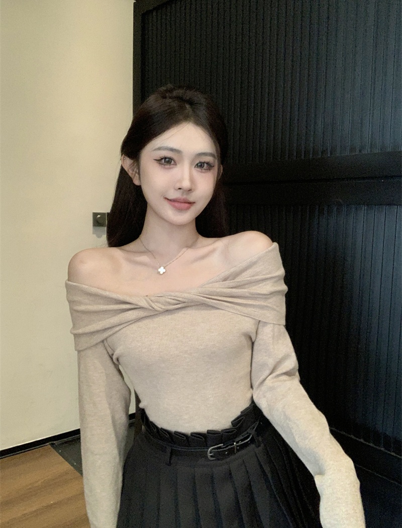 Temperament knitted autumn pure tops for women