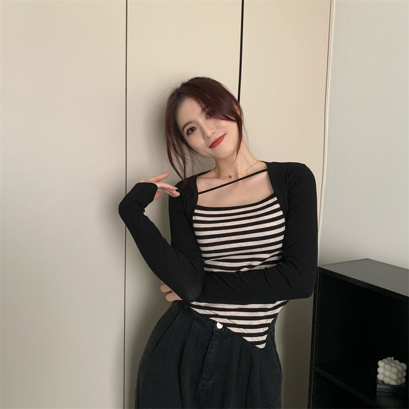 Autumn and winter niche tops splice T-shirt for women