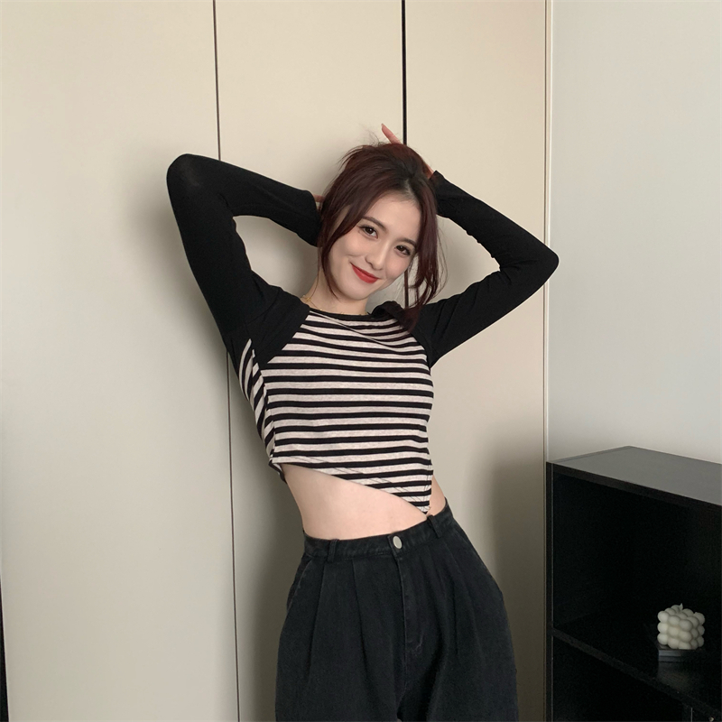 Autumn and winter niche tops splice T-shirt for women