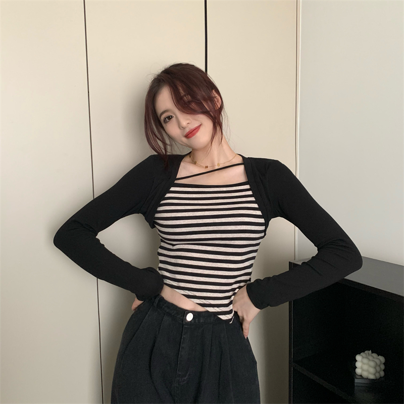 Autumn and winter niche tops splice T-shirt for women