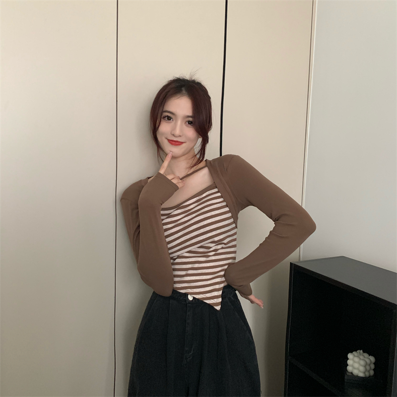 Autumn and winter niche tops splice T-shirt for women