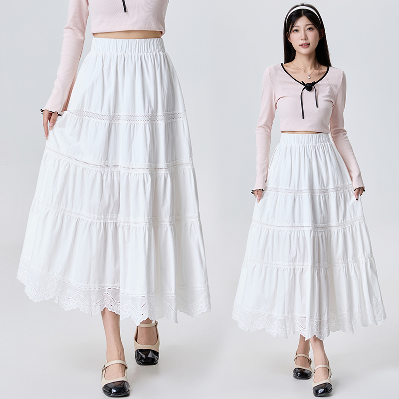 Splice lace long skirt autumn cake skirt for women