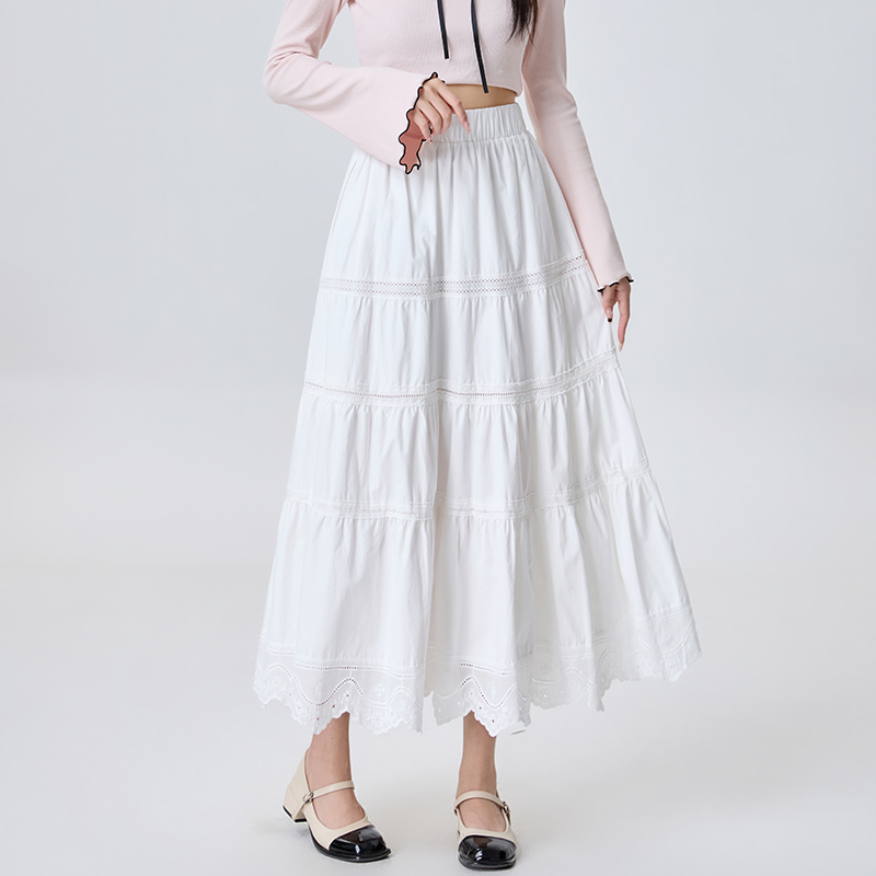 Splice lace long skirt autumn cake skirt for women