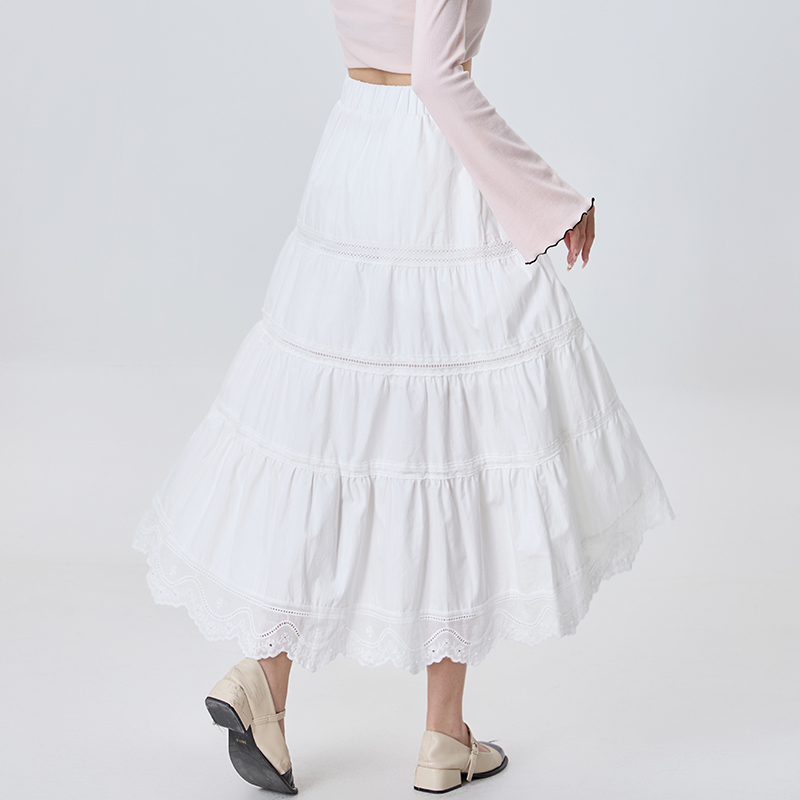 Splice lace long skirt autumn cake skirt for women
