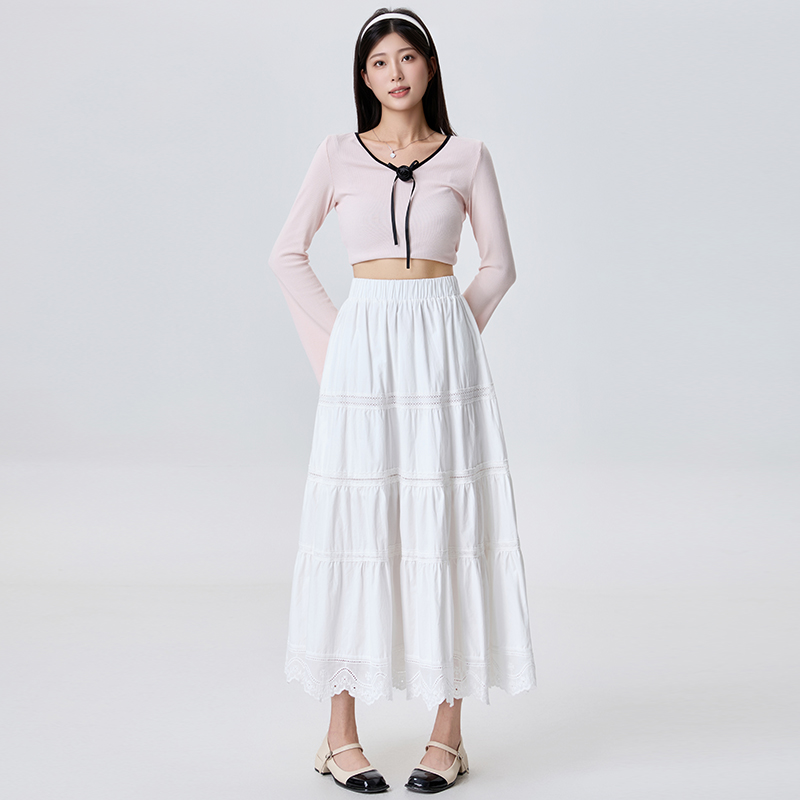 Splice lace long skirt autumn cake skirt for women