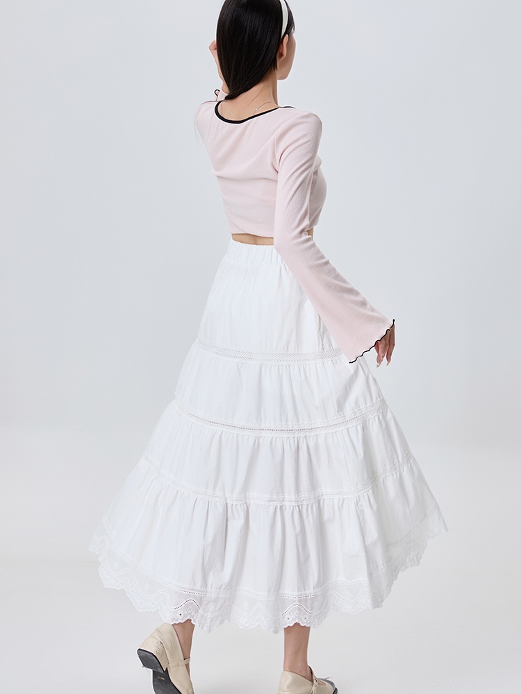 Splice lace long skirt autumn cake skirt for women