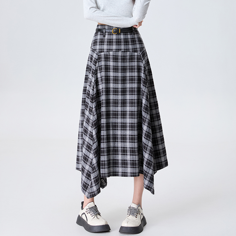 High waist long retro autumn plaid Korean style slim skirt