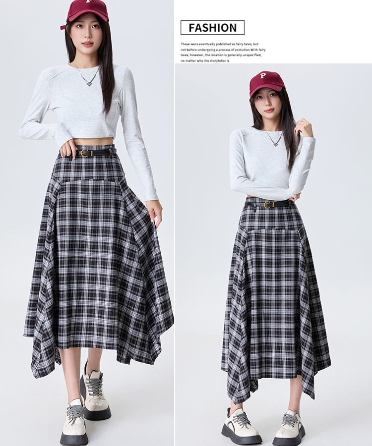 High waist long retro autumn plaid Korean style slim skirt