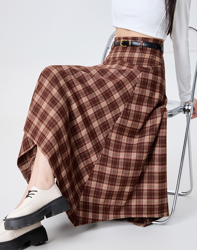 High waist long retro autumn plaid Korean style slim skirt