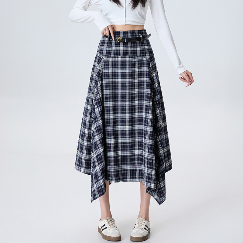 High waist long retro autumn plaid Korean style slim skirt