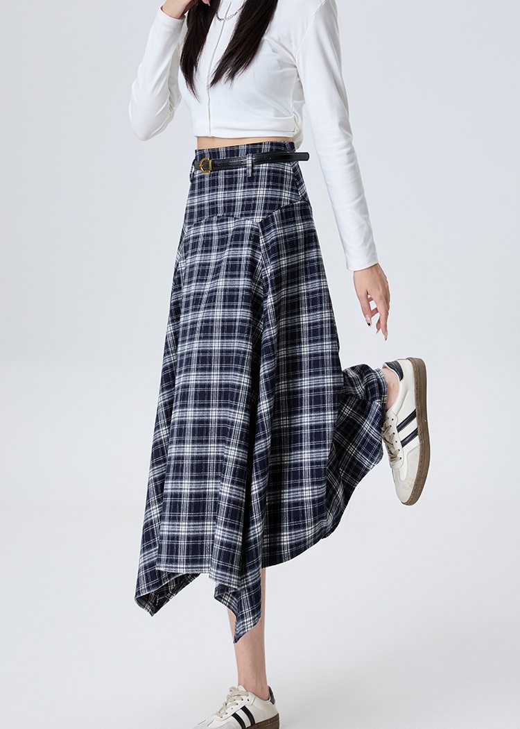 High waist long retro autumn plaid Korean style slim skirt