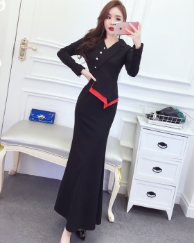Fashion mixed colors dress package hip lapel formal dress