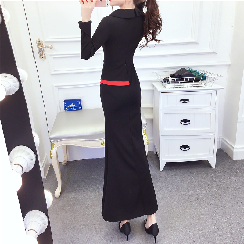 Fashion mixed colors dress package hip lapel formal dress