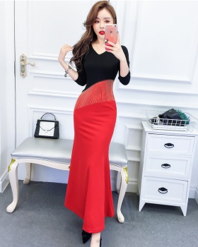 Mermaid temperament long dress package hip V-neck formal dress