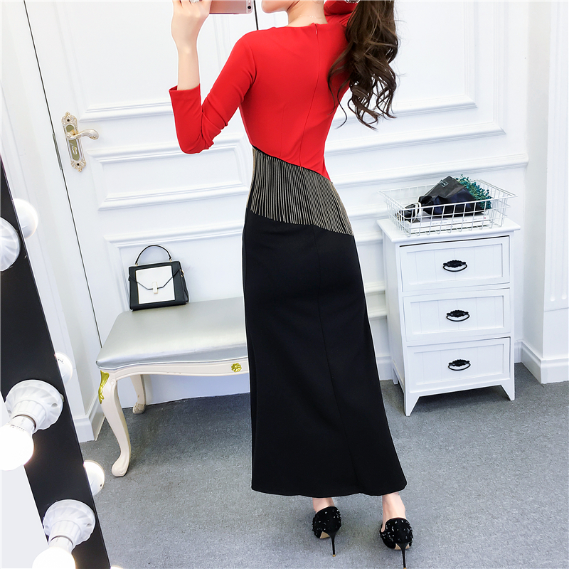 Mermaid temperament long dress package hip V-neck formal dress