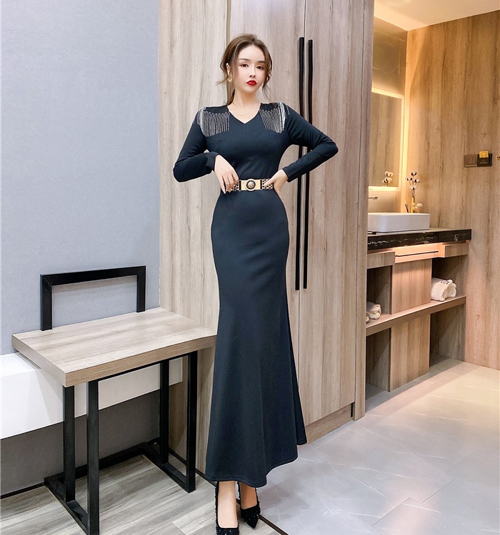 Autumn and winter tassels dress Western style long dress