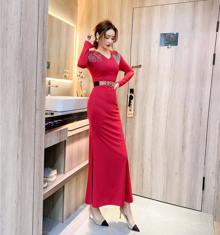 Autumn and winter tassels dress Western style long dress