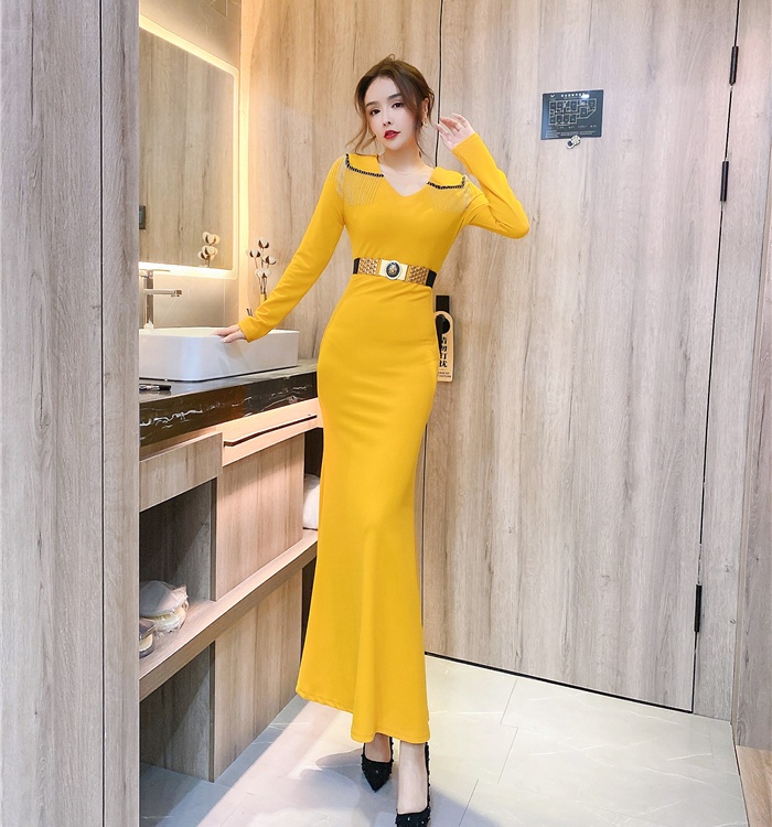 Autumn and winter tassels dress Western style long dress