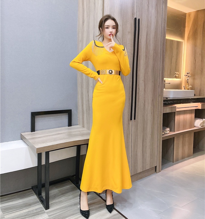 Autumn and winter tassels dress Western style long dress