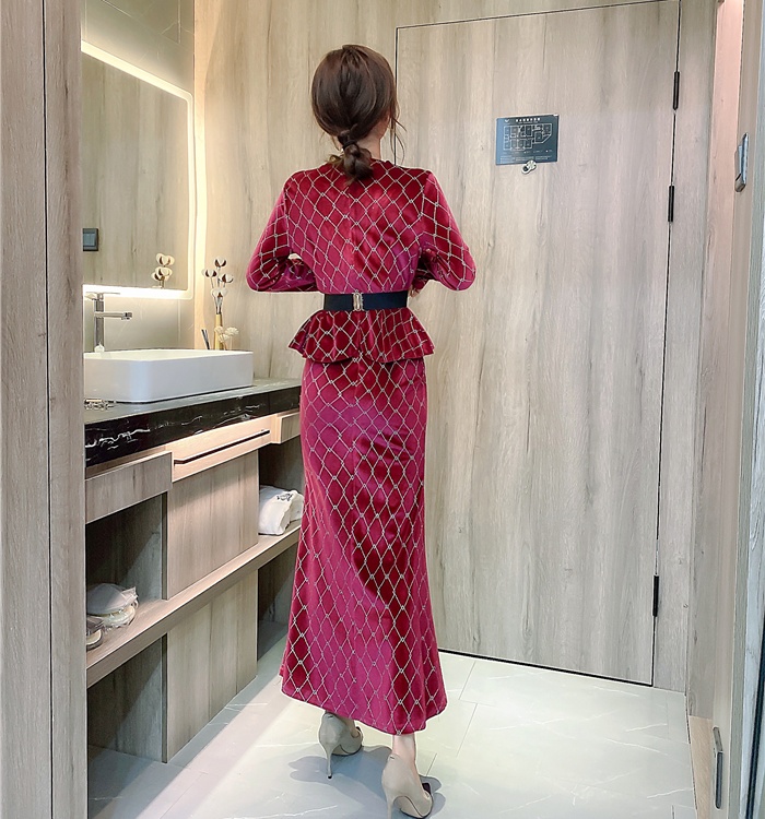 Printing autumn and winter dress fashion lapel formal dress