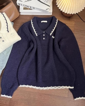 Pullover lapel embroidery maiden show young bow sweater