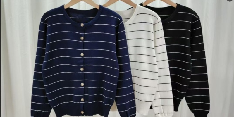 Short France style stripe tops all-match elasticity autumn coat