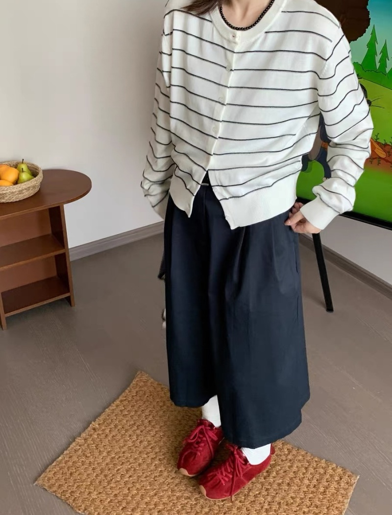 Short France style stripe tops all-match elasticity autumn coat