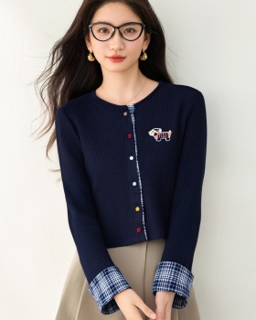 Knitted splice cardigan slim temperament tops