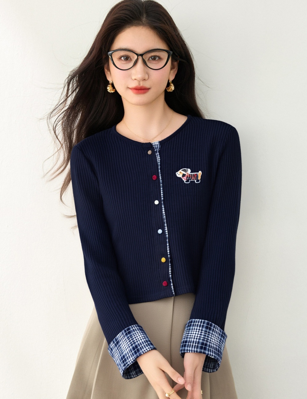 Knitted splice cardigan slim temperament tops