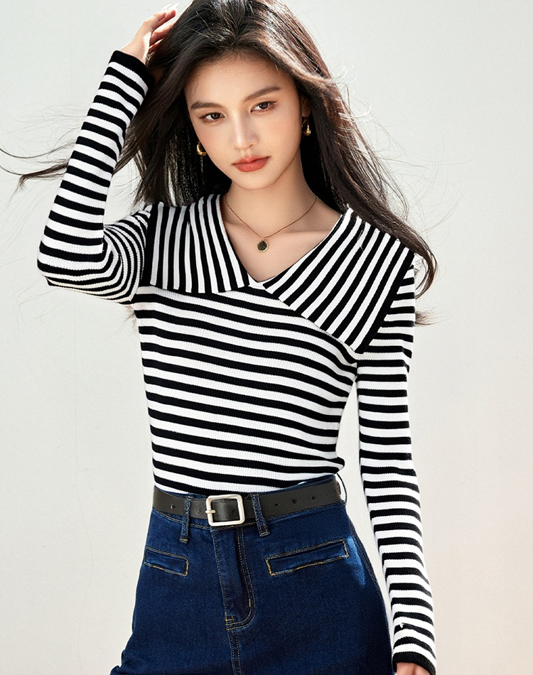 Navy collar lapel bottoming shirt long sleeve tops