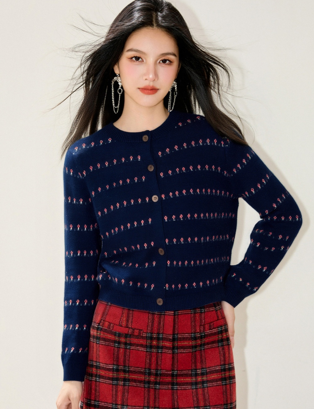 Knitted Western style coat autumn and winter flowers sweater
