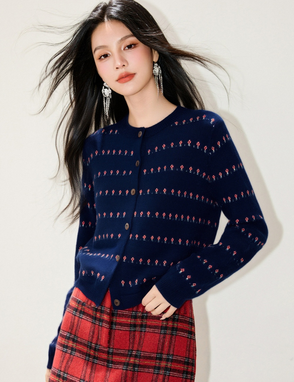 Knitted Western style coat autumn and winter flowers sweater