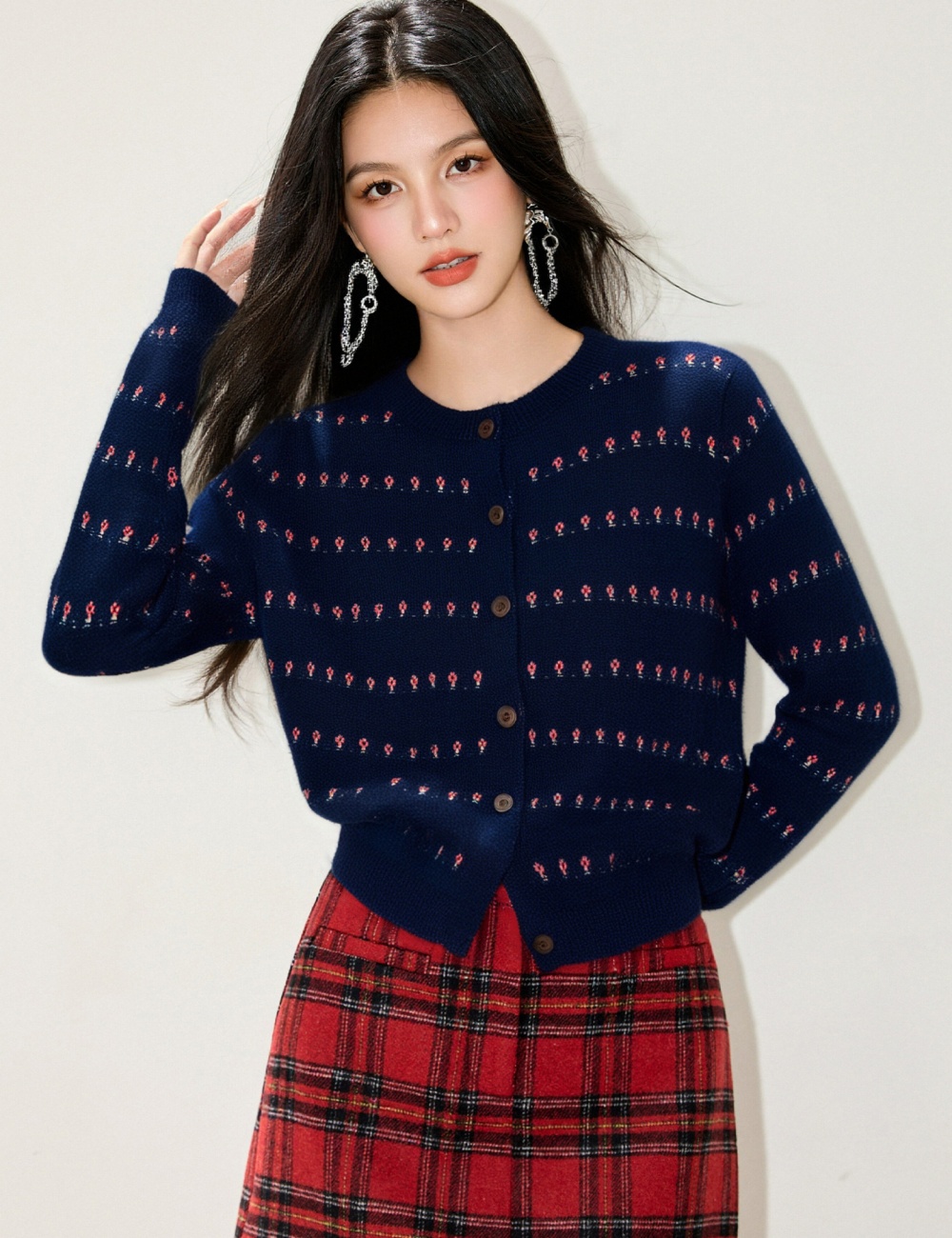 Knitted Western style coat autumn and winter flowers sweater