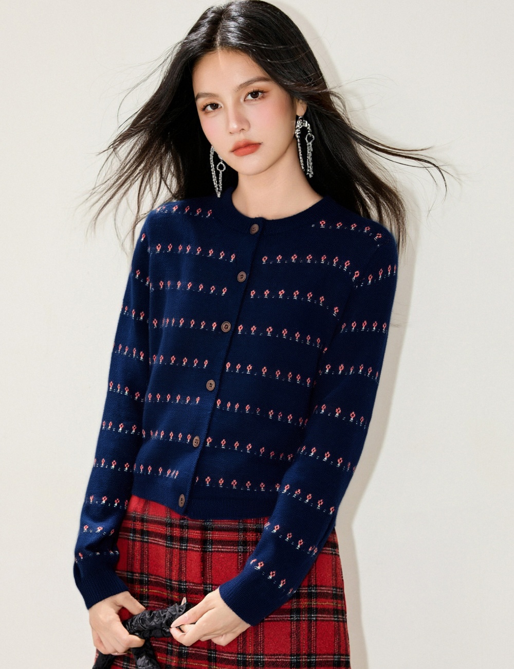 Knitted Western style coat autumn and winter flowers sweater